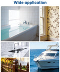 Application of Fiberglass Roller Tools Kit 4 Pcs Bubble Paddle Roller Set shown in bathtub, wall decor, countertop, and boat restoration