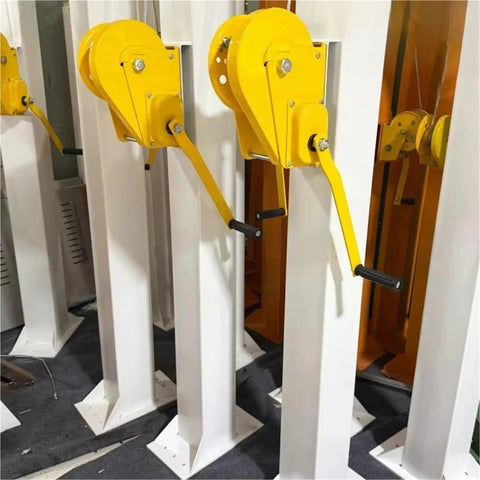 Four To Seven Meter Heavy Duty Telescopic Lighting Mast That Crushes Heights For Video Shoots And Beacon Jobs Featuring Dead Simple Hydraulic Raises and a yellow crank mechanism.