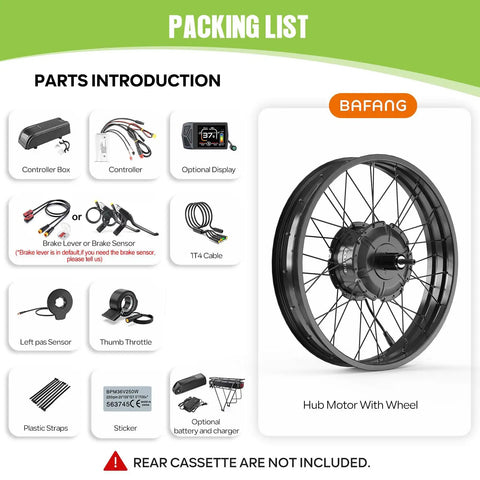 Beast 48V 1000W Rear Hub Electric Bike Conversion Kit parts list and hub motor with wheel display