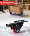 2-Inch Heavy Duty Polyurethane Caster Wheels Set Of 4 With Brakes, Locking Swivel Plate Casters for Carts and Furniture, 360 Swivel