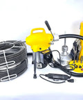 Badass Sectional Drain Cleaner Half Horsepower Motor with 120 Ft Cable, accessories for fast clog removal in pipes.