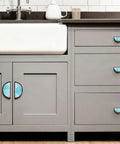Turquoise Fluid Cabinet Handles Pack Of 2 With 3 Inch Hole Center Semicircle Black Drawer Pulls on grey kitchen cabinets