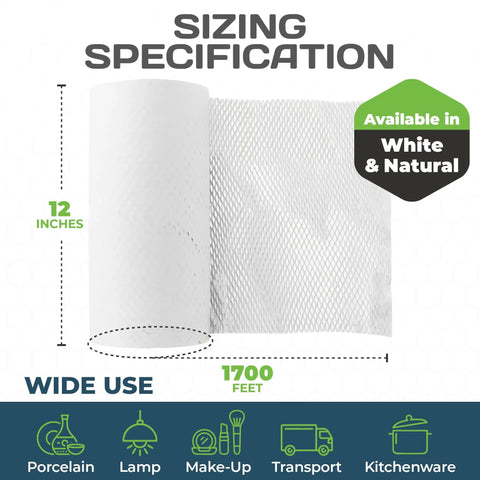 HexaFil Honeycomb Packing Paper Eco Friendly Dispenser Box 12 inches by 1700 feet white roll sizing specification