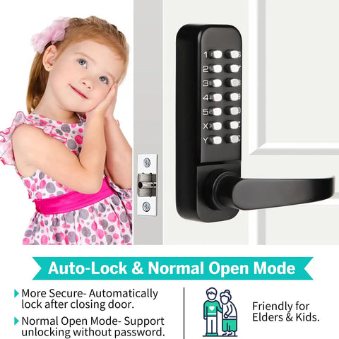 Keyless Entry Door Lock With Handle Mechanical Keypad Door Lock Digital Combination Front Door Lock For Outdoor Gates Waterproof Weatherproof Auto Lock Normal Open 100 Percent Mechanical No Batteries Needed