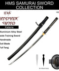Lightweight Aluminum Katana Iaito For Iaido Training, full tang practice sword with dull blade and black tsuka.