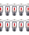10 Pack Top Tier Fire Sprinkler Heads Pumping Upward Water Spray And 155 Degrees Rapid Trigger showing chrome finish and red indicator.