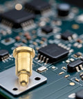 Heavy Duty Spring Loaded Contact Pin With Pointed Tip And 2 Amp Rating snaps snugly into a circuit board for secure connections.