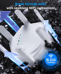 Massive WiFi Coverage Extender Boost With Dual Band Five GHz And Two Point Four GHz Repeater, gloss white