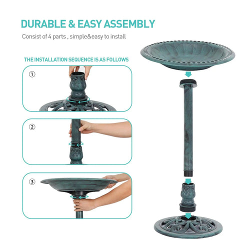 Assembly guide for 28 Inch Height Polyresin Bird Bath With Antique Verdigris Finish, Weather Resistant Pedestal Garden Decor