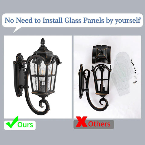 Outdoor Porch Light With Built In GFCI Outlet And Two Outlets Black Roman Aluminum Wall Sconce With Water Glass comparison image