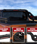 Heavy Duty Universal Truck Bed Roll Bars Adjustable Sport Chase Rack For Midsize Pickup Rigs, featuring black steel with rear brake lights.