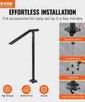 Rock Solid Floor Mounted Stair Handrail For 2 To 3 Steps And 36 Inch Wide Iron Step Railing With Smooth Curve Grip showing installation instructions.