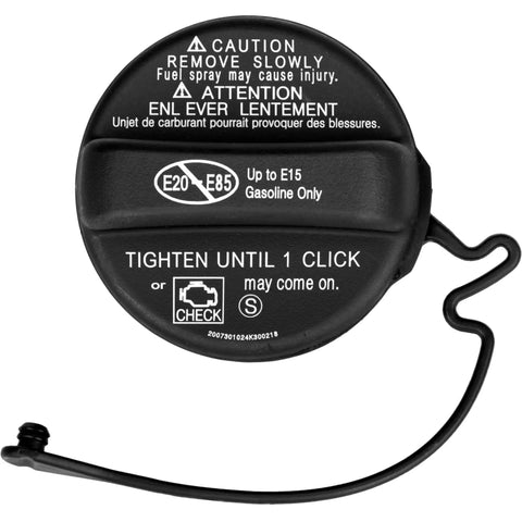 Toyota Gas Cap Replacement 2014-2021 77300-07030 77300-53030 For Tundra Camry RAV4 Corolla showing top with safety instructions