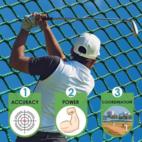 Golfer practicing with Golf Driving Cage With Ball Return System 10x10x10ft Heavy Duty Steel Frame Practice Net, focus on accuracy and power