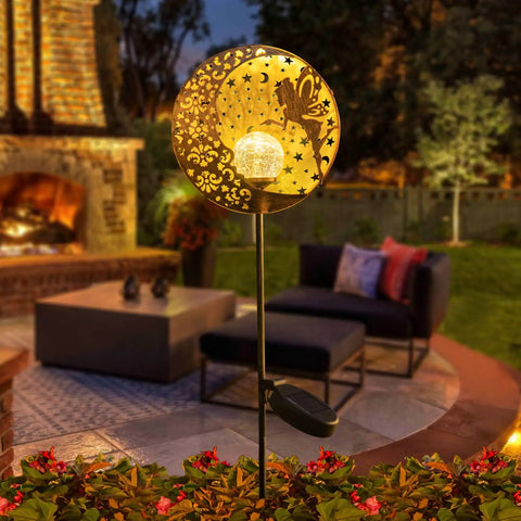 Solar Fairy Garden Lights Moon Star Glass Globe Pathway Stakes Waterproof Outdoor Decor for Patio Yard and Lawn Solar Powered Night Lighting Chill Vibes Ambient Glow for Backyard Ambiance