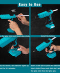 Instructions showing the use of a Cordless Hot Glue Gun Compatible With Makita 18V Battery Tool Only Full Size Workhorse.