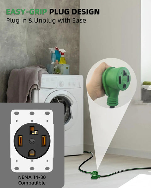 Heavy Duty 30 Amp 4 Prong Dryer And EV Extension Cord 25 Feet NEMA 14-30P To 14-30R in laundry room setting