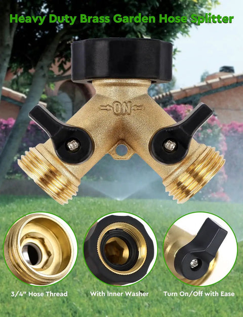 Heavy duty brass garden hose splitter for Easy Install Drip Irrigation Kit For Garden With Long Main And Branch Tubing Brass Splitter And Quick Connect, 50 Ft Of 1/2 Inch Main Tube And 200 Ft Of 1/4 Inch Branching, Ideal For Outdoor Plants Raised Beds And Greenhouses