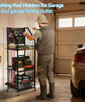 Heavy Duty Fishing Rod Storage Rack For Garage Organization Holds Up To 12 Rods With Pegboard And Hooks in garage setup