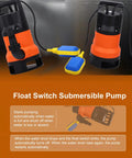Straight Up Rock Solid Submersible Sump Water Pump With Automatic Float Switch And Heavy Duty Pure Copper Motor for automatic drainage functionality.