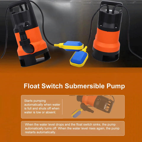 Straight Up Rock Solid Submersible Sump Water Pump With Automatic Float Switch And Heavy Duty Pure Copper Motor for automatic drainage functionality.