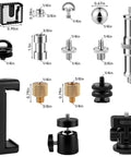 Camera Tripod Mount Kit 30 Piece Set With One Quarter Inch And Three Eighths Inch Adapters Includes Mini Ball Head Cold Shoe Mount Phone Holder Clamp Double End Screws And Other Mounting Gear For Photo And Video, assorted metal adapters