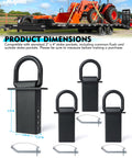 Heavy Duty Stake Pocket D Rings With Anti Loss Cord For Flatbed Trucks And Trailers 18000 Lb Total Capacity 4 Pack shown with dimensions