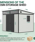 Diagram showing dimensions of 7x7x7 Ft Outdoor Resin Storage Shed With Floor Double Doors Sloped Roof Waterproof All Weather UV Resistant