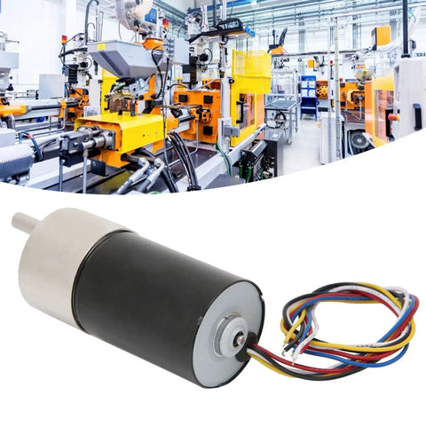 24V Brushless DC Motor With Speed Reduction For Micro Machinery And CNC Tools, CW CCW Ready, in a workshop environment.