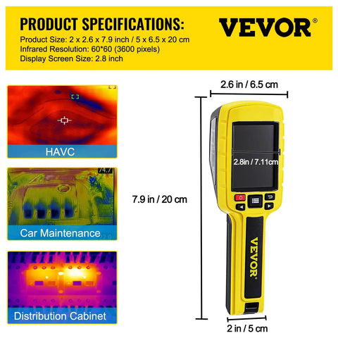 Pro Grade Thermal Imaging Camera 60x60 Infrared Resolution 3600 Pixels With 2.8 Inch Color Display Built In SD Card Li Ion Battery