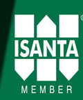 ISANTA Member logo on green background with white geometric design