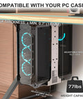 Slick Under Desk PC Mount Bracket For Computer Tower Case Holder White adjustable frame showing height and width adjustments, holds 77 lbs.