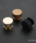 Matte Black Cabinet Knobs 15 Pack 1.2 Inch Knurled Round Kitchen Knobs For Cabinets And Drawers AL6023MB displayed with gold and silver knobs