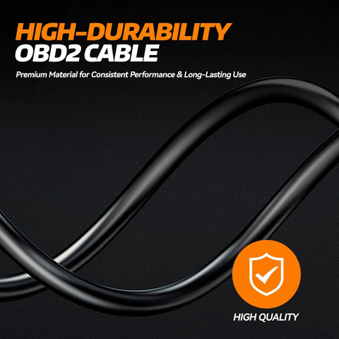 Close-up of high-durability OBD2 OBDII Cable For Cord V3 AccessPort Interface against black background, showing material quality.