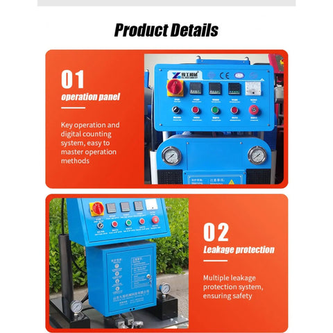 Heavy Duty Portable Polyurethane Spray Machine With Advanced Filtration System control panel showcasing operation and safety features
