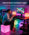 7 Inch LED Mood Cube Light Vibe With 16 RGBW Color Options in a gaming room setting