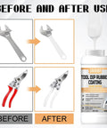 Tool Dip Rubber Coating For Tools, Waterproof Flexible Rubber Dip For Metal Wood Plastic, Seals Gaps, Weatherproof Protective Coating, Easy To Apply White Finish, before-after on wrench and pruner