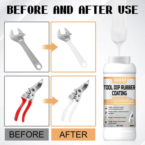 Tool Dip Rubber Coating For Tools, Waterproof Flexible Rubber Dip For Metal Wood Plastic, Seals Gaps, Weatherproof Protective Coating, Easy To Apply White Finish, before-after on wrench and pruner