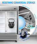 Top Tier Commercial Reach In Refrigerator Double Door Stainless Steel 49.6 Cubic Foot with adjustable shelves and locking features.