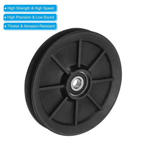 Premium Nylon Bearing Pulley Wheels 120 mm For Cable Machines And Home Gyms Rock Solid Replacement Hardware showing a single black nylon pulley.