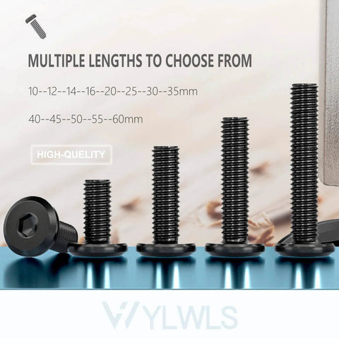 Beefy Flat Head M6 Hex Socket Cap Screws 35mm 30 Pcs Set Black Oxide Full Thread Alloy Steel With Hex Spanner in multiple lengths.