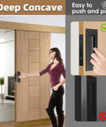 Woman using 6 Inch Pocket Door Hardware Set Complete 304 Stainless Steel Kit with Pop Out Ring Handle and Edge Pull.