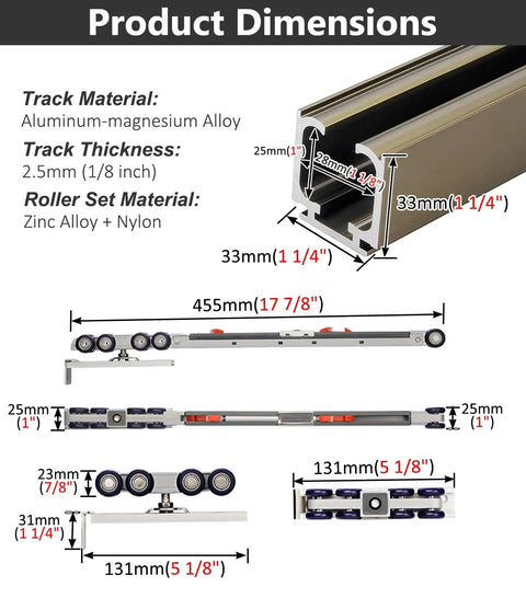 Smooth Rolling Sliding Barn Door Track With Quiet Soft Close Hardware And Silent Rollers dimensions for installation and usability.