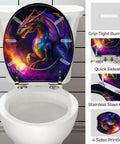 Generic Round Toilet Seat for Bathroom with colorful dragon design, quick release hinges, and grip-tight bumpers.