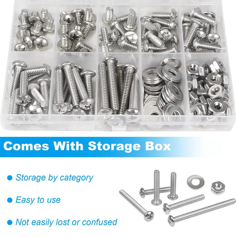 304 Stainless Steel 10-24 Phillips Pan Head Machine Screws Nuts Washers Kit for DIY Projects in storage box