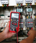 Digital Multimeter Kit for DIYers and pros with True RMS readings up to 1000V AC DC, displaying 49.9 in a control panel test
