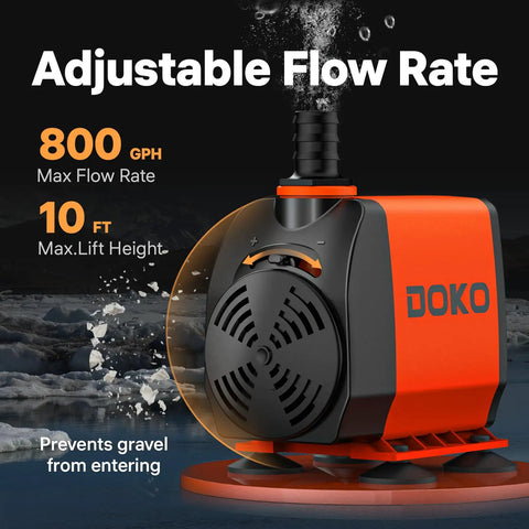 800GPH Submersible Water Pump For Ponds And Fountains Ultra Quiet 60W Pump with adjustable flow rate and gravel shield