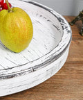 14 Inch White Distressed Round Lazy Susan Real Deal Farmhouse Turntable Smooth Spinning Wooden Serving Tray with apple and grapes