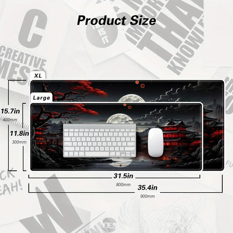 Full Moon Beefy Large Desk Pad For Gaming Setup Extended Mouse Pad With Non Slip Rubber Base Black And Red 11.8 By 31.5 Inches Ideal For Keyboard Mouse And Laptop Smooth Surface For Accurate Tracking And Comfortable All Day Use