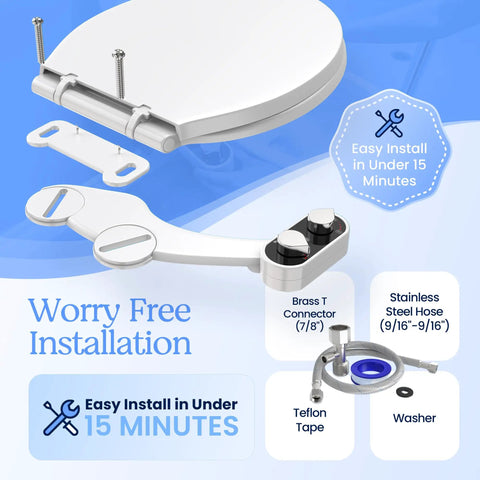 No Electric Bidet Attachment For Toilet Seat Fits Most Standard Elongated Seats With Self Cleaning Dual Nozzles Leak Proof Connectors